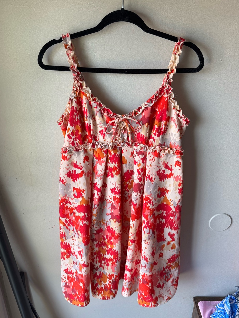 Madison Leigh Petite Coral Pink Floral Ruffle Babydoll Mini Dress 10P Y2K